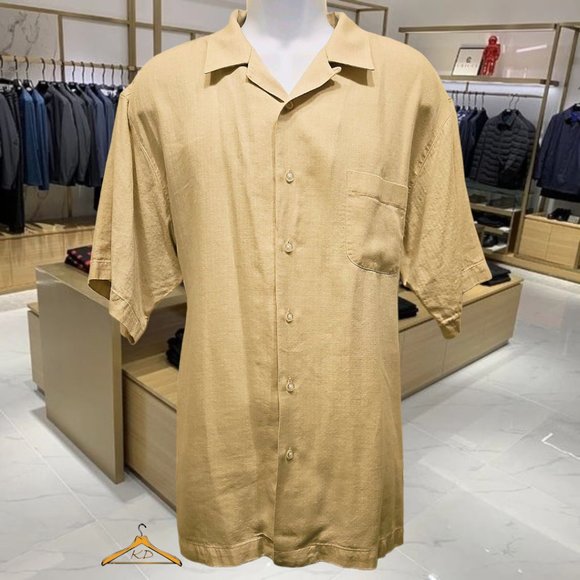 Daniel Cremieux Camp Shirt - XL, Linen/Tencel Blend, Tan-Beige Short Sleeves - Picture 2 of 8